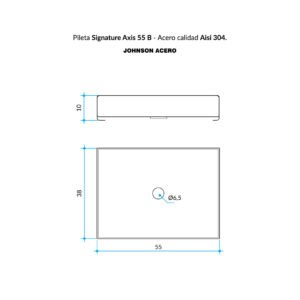 Bacha de baño Johnson Axis 55 Black Nano PVD rectangular sobre mesada plano tecnico