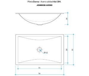 Bacha de baño Johnson Danna de acero inoxidable para vanitory plano tecnico