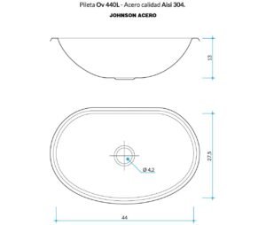 Bacha de baño Johnson OV 440L ovalada de acero inoxidable para vanitory plano tecnico