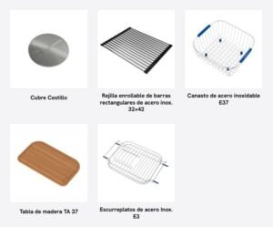 Bacha doble de cocina C 37 de acero inoxidable AISI 304 para instalación bajo mesada accesorios