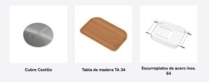 Bacha de cocina E 28 de acero inoxidable AISI 304, compacta para instalación bajo mesada accesorios