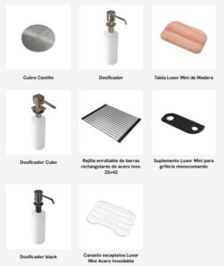 Bacha de cocina Luxor Mini SI55 A de acero inoxidable AISI 304 con cuba simple compacta accesorios