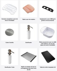 Bacha de cocina Luxor SI85 A de acero inoxidable AISI 304 con cuba simple de gran tamaño accesorios