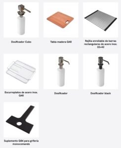 Bacha doble de cocina Quadra Q 084 A de acero inoxidable AISI 304 para mesadas amplias accesorios