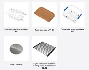 Bacha de cocina R 37 de acero inoxidable, compacta para instalación bajo mesada accesorios