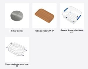 Bacha doble de cocina R 63/18 F de acero inoxidable AISI 304 para bajo o sobre mesada accesorios