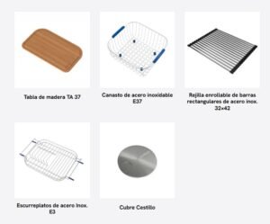 Bacha doble de cocina R 63 de acero inoxidable AISI 304 para instalación bajo mesada accesorios