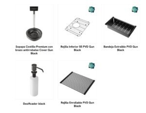 Bacha de cocina Signature Enkel 55 Gun Black de acero inoxidable con terminación Nano PVD accesorios