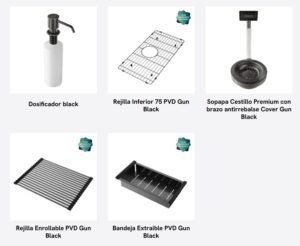 Bacha de cocina Signature Enkel 75 Gun Black de acero inoxidable con terminación Nano PVD accesorios