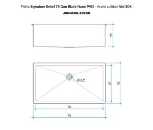 Bacha de cocina Signature Enkel 75 Gun Black de acero inoxidable con terminación Nano PVD plano tecnico