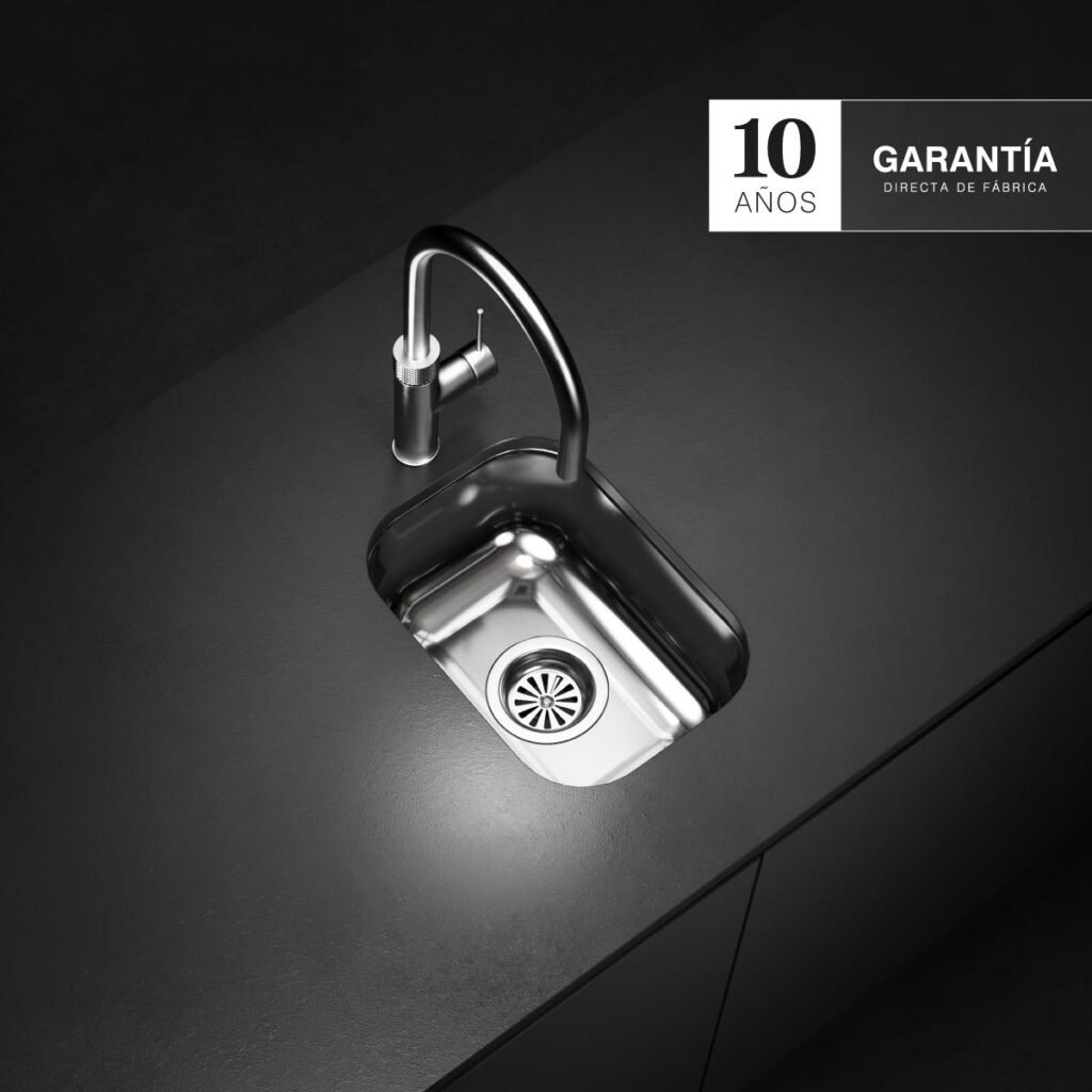 Bacha de cocina TT 34 de acero inoxidable AISI 430 con terminación satinada para instalación bajo mesada.