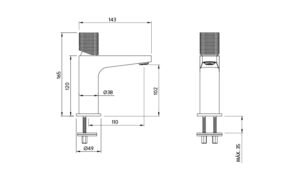 Grifería de baño Peirano Fabric monocomando terminación negra plano tecnico