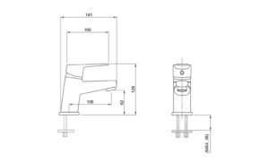 Grifería de baño Peirano Mora lavatorio bajo monocomando plano tecnico