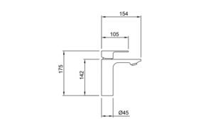 Grifería de baño Peirano Soria Black monocomando terminación negra plano tecnico