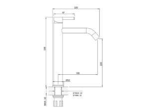 Grifería de baño Peirano Steel monocomando alto para lavatorio plano tecnico