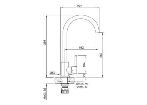 Grifería de cocina Peirano Steel monocomando de acero inoxidable plano tecnico