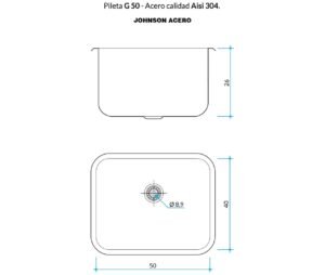 Pileta para lavadero Johnson G50 de acero inoxidable plano tecnico
